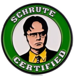 Schrute Certified Enamel Pin, The Office Round Enamel Metal Pin